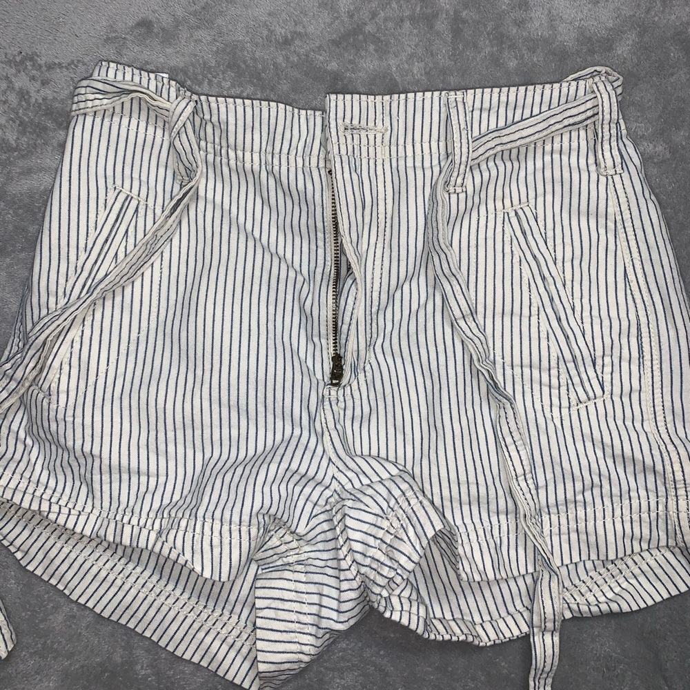 blue and white striped shorts